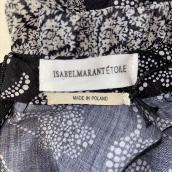 NWT Isabel Marant Etoile Black White Floral Dress Ruffles Zip Long Sleeve Sz 36 - Picture 7 of 16
